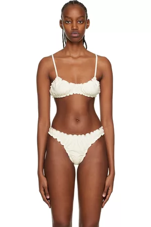 softandwet Women Bikini Tops - SSENSE Exclusive Off-White Frilled Bikini Top