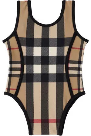 Burberry Girls Swimsuits - Kids Beige Vintage Check One-Piece Swimsuit