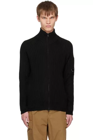 C.P. Company Men Turtleneck Sweaters - Black Zip Sweater