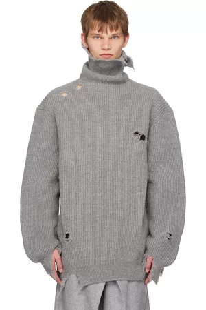 Hed Mayner Men Turtleneck Sweaters - Gray Distressed Turtleneck