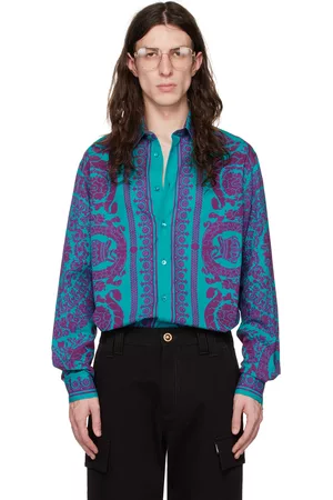 VERSACE Men Shirts - Blue & Purple Barocco Shirt