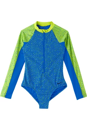 Nike Girls Swimsuits - Kids Blue Zip One-Piece Swimsuit