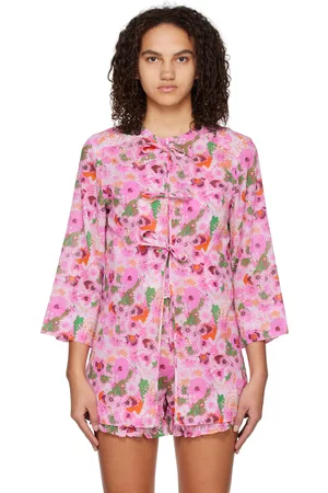 Ganni Pink Open Front Blouse