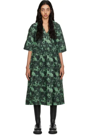 Ganni Green Printed Midi Dress