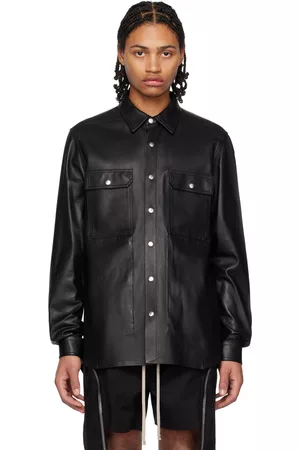 Rick Owens Men Leather Jackets - Black Outershirt Leather Jacket