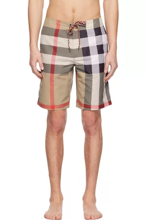 Burberry Beige Exaggerated Check Drawcord Swim Shorts