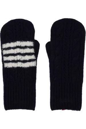 Thom Browne Women Gloves - Navy Hairy 4-Bar Mittens