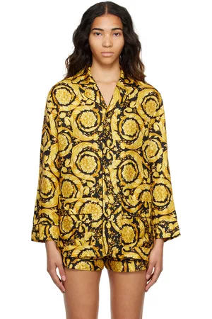 VERSACE Women Pajamas - Black & Gold Barocco Pyjama Shirt