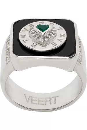 Veert SSENSE Exclusive White Gold & Onyx Signature Ring