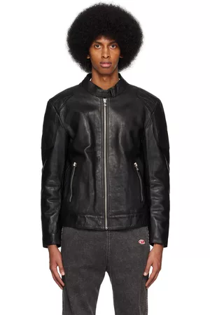 Diesel Men Leather Jackets - Black L-Ink-A Leather Jacket