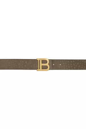 Balmain Taupe Croc-Embossed B Belt