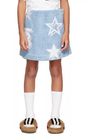Burberry Girls Printed Skirts - Kids Blue TB Star Print Denim Skirt