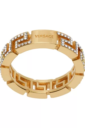 VERSACE Men Rings - Gold Greca Crystal Ring