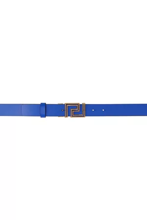 VERSACE Men Belts - Black & Blue Greca Reversible Belt