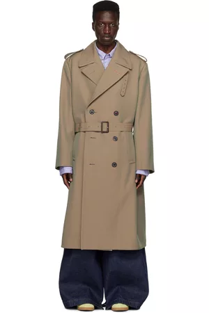Maison Margiela Men Trench Coats - Gray Double-Breasted Trench Coat