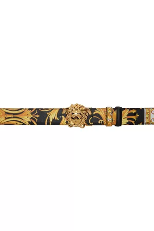 VERSACE Black & Gold Barocco Reversible Belt