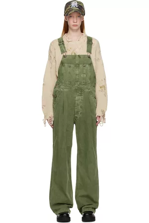 R13 Green Damon Denim Overalls