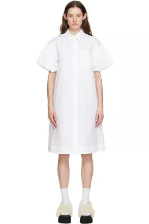 Simone Rocha White Puff Sleeve Midi Dress
