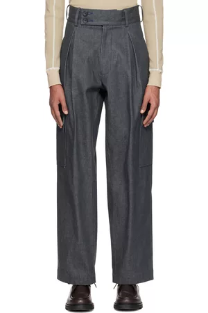 ABAGA VELLI Men Cargo Pants - Gray Pleated Denim Cargo Pants