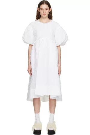 Simone Rocha White Puff Sleeve Midi Dress