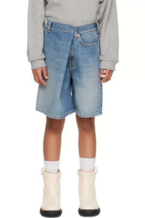 Maison Margiela Shorts - Kids Blue Asymmetric Denim Shorts