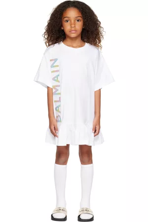 Balmain Girls Graduation Dresses - Kids White Ruffled Dress