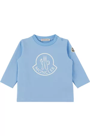 Moncler Long Sleeved T-shirts - Baby Blue Printed Long Sleeve T-Shirt