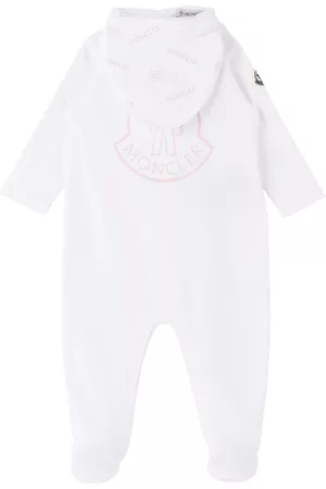 Moncler Sets - Baby White Printed Jumpsuit & Bib Set