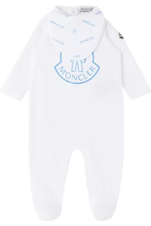 Moncler Sets - Baby White Printed Jumpsuit & Bib Set