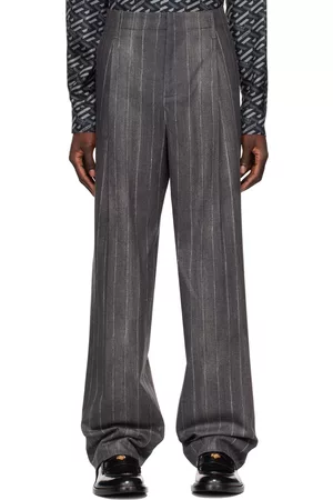 VERSACE Men Pants - Gray Pinstripe Trousers