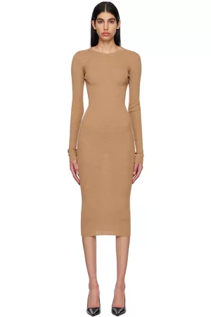 WARDROBE.NYC Tan Long Sleeve Midi Dress