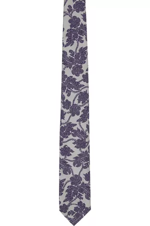 DRIES VAN NOTEN Gray & Navy Floral Tie