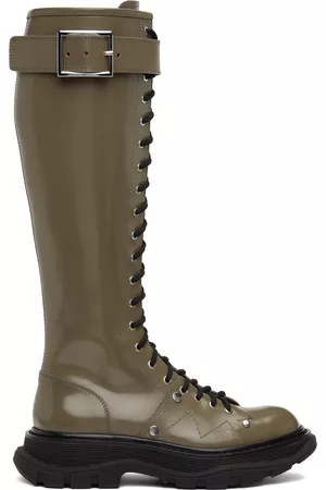 Alexander McQueen Women Lace-up Boots - Taupe Tread Lace-Up Tall Boots
