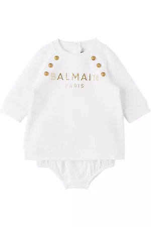 Balmain Baby White Embossed Dress & Briefs Set