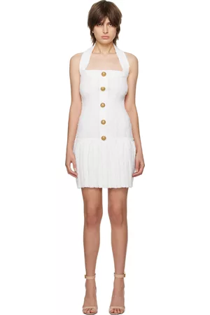 Balmain Women Halter Neck Dresses - White Halter Minidress