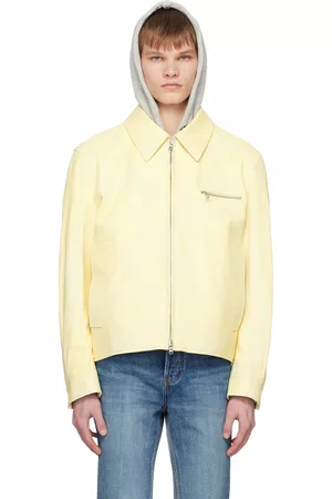 Solid Yellow Spread Collar Leather Jacket