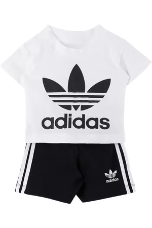 adidas Baby White & Black Trefoil T-Shirt & Shorts Set
