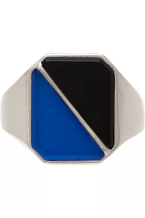 Maison Margiela Men Signet Rings - Silver & Blue Signet Ring