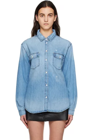 Frame Blue Distressed Denim Shirt