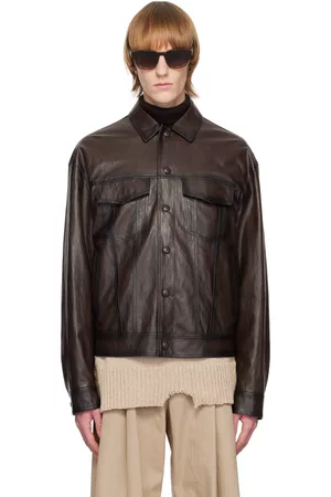 SYSTEM Brown Spread Collar Faux-Leather Jacket