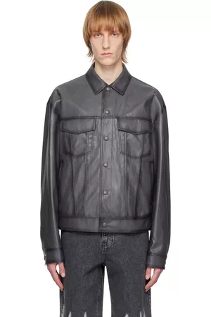 SYSTEM Gray Spread Collar Faux-Leather Jacket