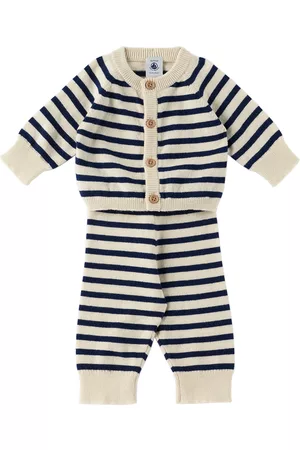 Petit Bateau Baby Navy & Off-White Sailor Striped Cardigan & Lounge Pants Set