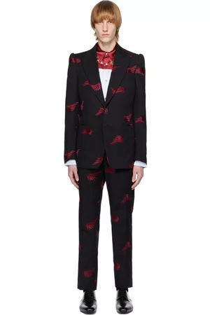 DRIES VAN NOTEN Black & Red Embroidered Suit