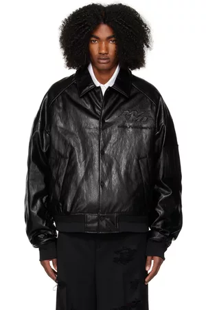 JUUN.J Black Embroidered Faux-Leather Jacket