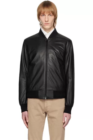 Z Zegna Black Zip Leather Jacket