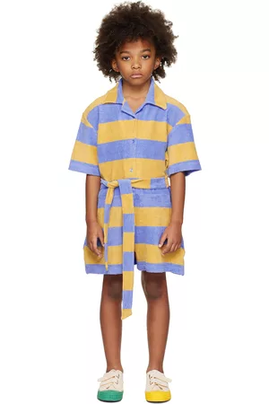 Repose AMS Kids Blue & Tan Striped Jumpsuit