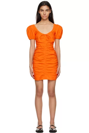 Ganni Women Puff Sleeve Dress - Orange Puff Sleeve Minidress