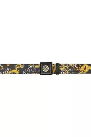 VERSACE Black & Yellow V-Emblem Logo Couture Belt
