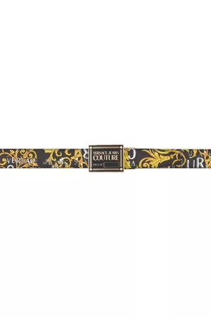 VERSACE Black & Yellow Logo Couture Reversible Belt