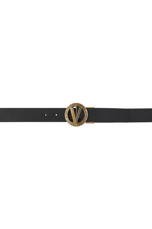 VERSACE Black V-Emblem Round Reversible Belt